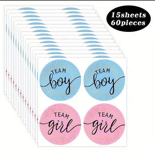 60 PCS Team Stickers Boy & Girl - for Gender Reveal Party