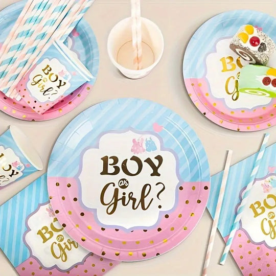 120 PACK  Blue & Pink Disposable Tableware Gender Reveal Party Set