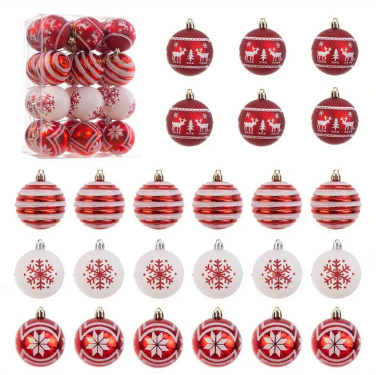 24PCS  Christmas Ornaments Set Red&White