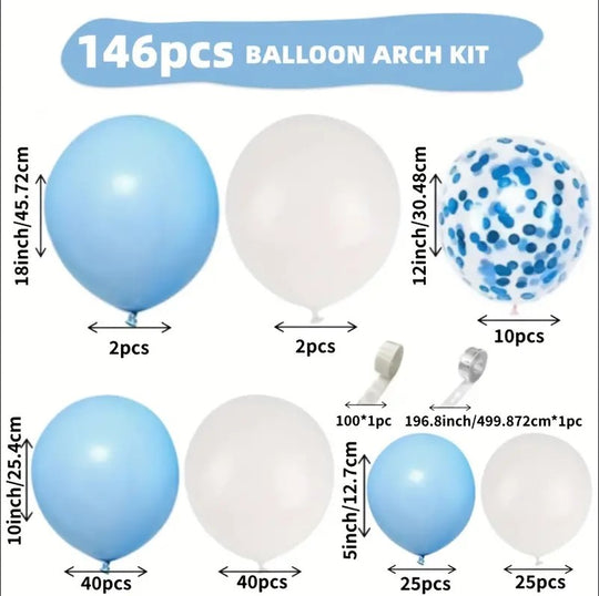 146pcs Blue And White Balloon Arch Set