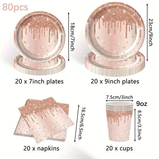 80pcs Rose Golden Party Supplies