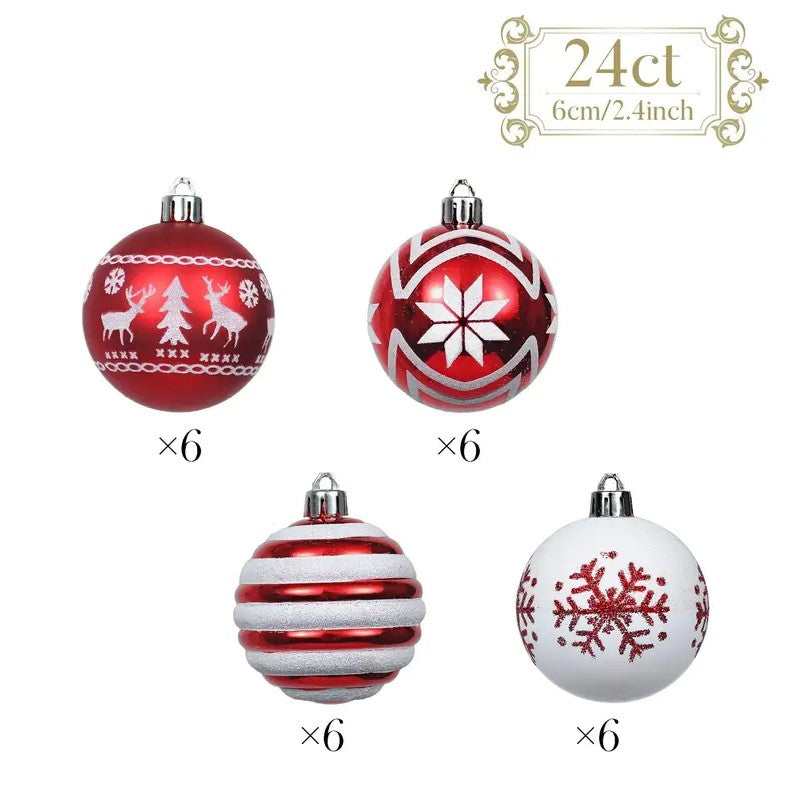 24PCS  Christmas Ornaments Set Red&White