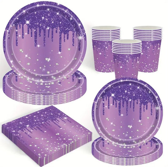 80pcs Purple Party Tableware Decor