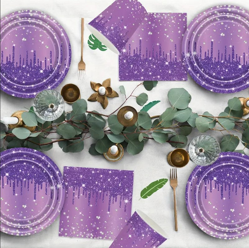 80pcs Purple Party Tableware Decor