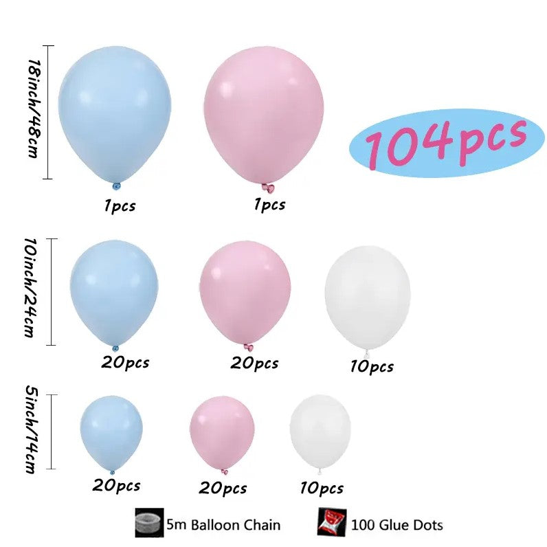 104pcs Pink & Blue Balloon Garland Kit for Gender Reveal Decor