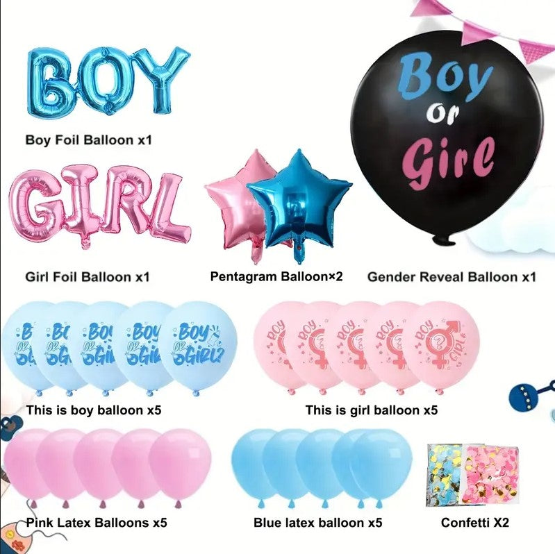 27pcs Gender Reveal Balloon Complete Kit with confetti