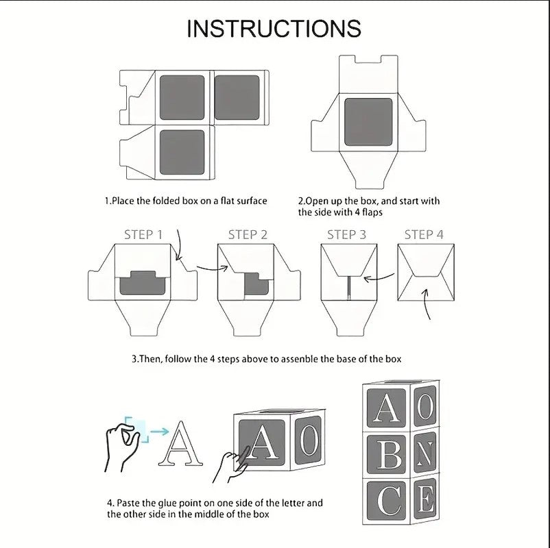 4 Pack White Transparent Box set With Letters "Baby" for Baby Shower, Birthday