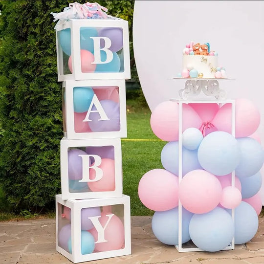 4 Pack White Transparent Box set With Letters "Baby" for Baby Shower, Birthday