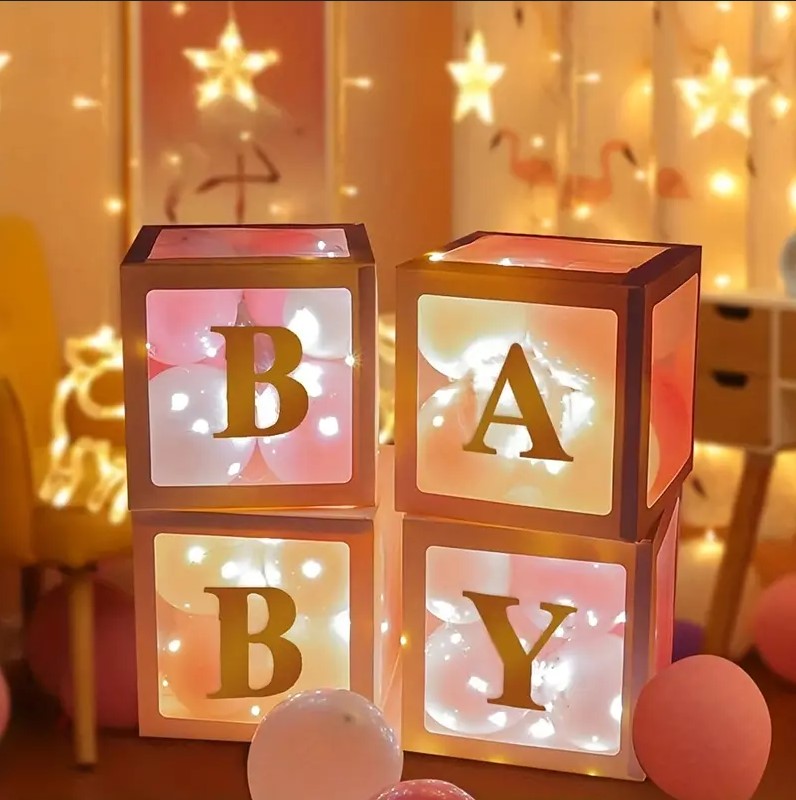 4 Pack White Transparent Box set With Letters "Baby" for Baby Shower, Birthday