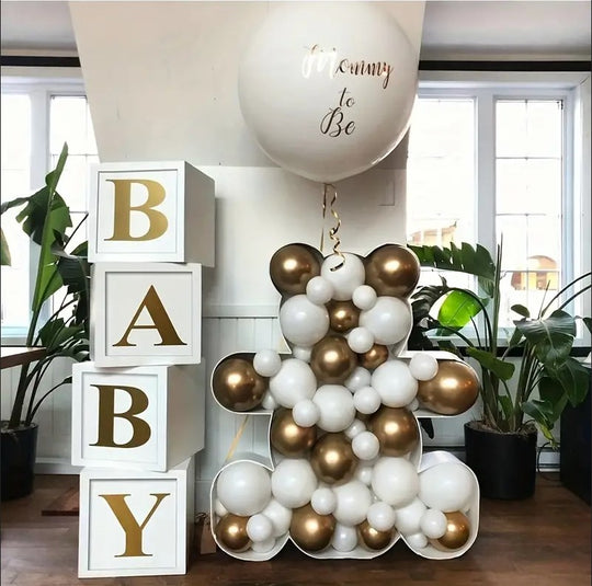 4pcs White Baby Balloon Boxes with Golden Letters