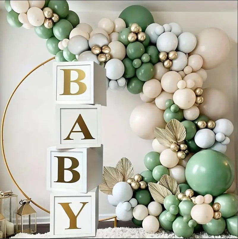 4pcs White Baby Balloon Boxes with Golden Letters