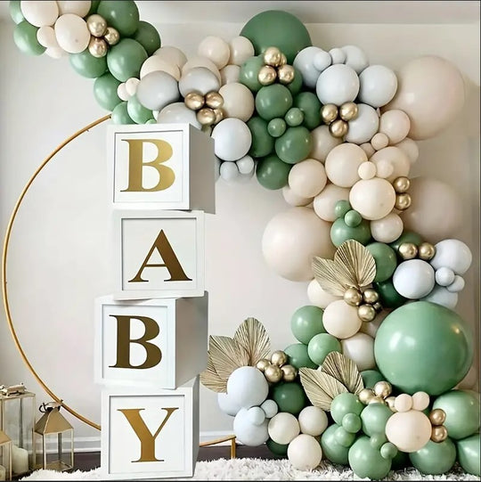 4pcs White Baby Balloon Boxes with Golden Letters