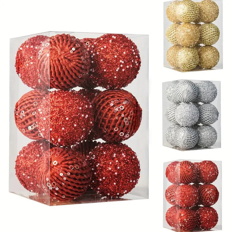 12 Pcs Glittering Sequined Foam Christmas Ball Ornaments