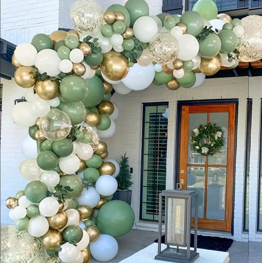 137 Pack Gold&Green&White Balloons Mixed Decor Set