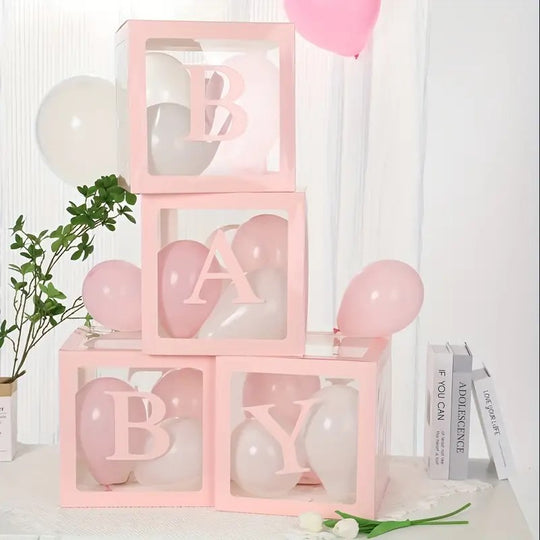 Pink Transparent Box set of 4 With Letters