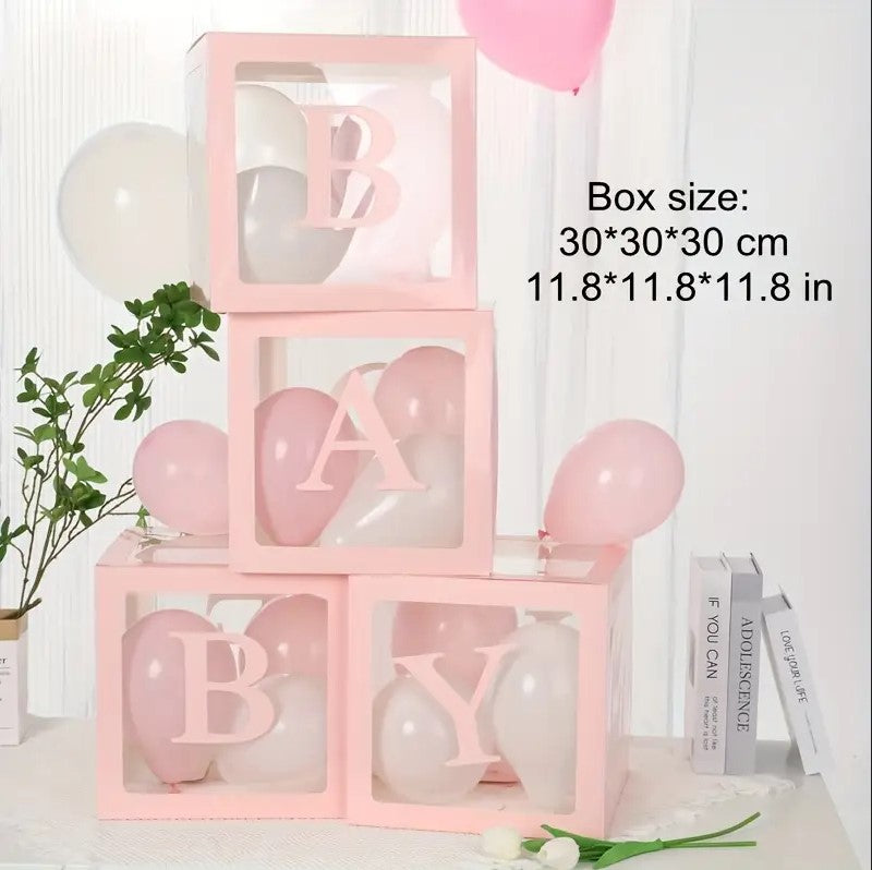 Pink Transparent Box set of 4 With Letters