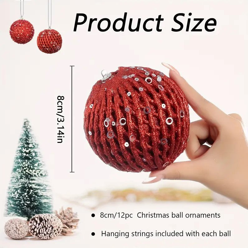 12 Pcs Glittering Sequined Foam Christmas Ball Ornaments