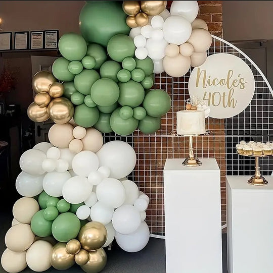 137 Pack Gold&Green&White Balloons Mixed Decor Set