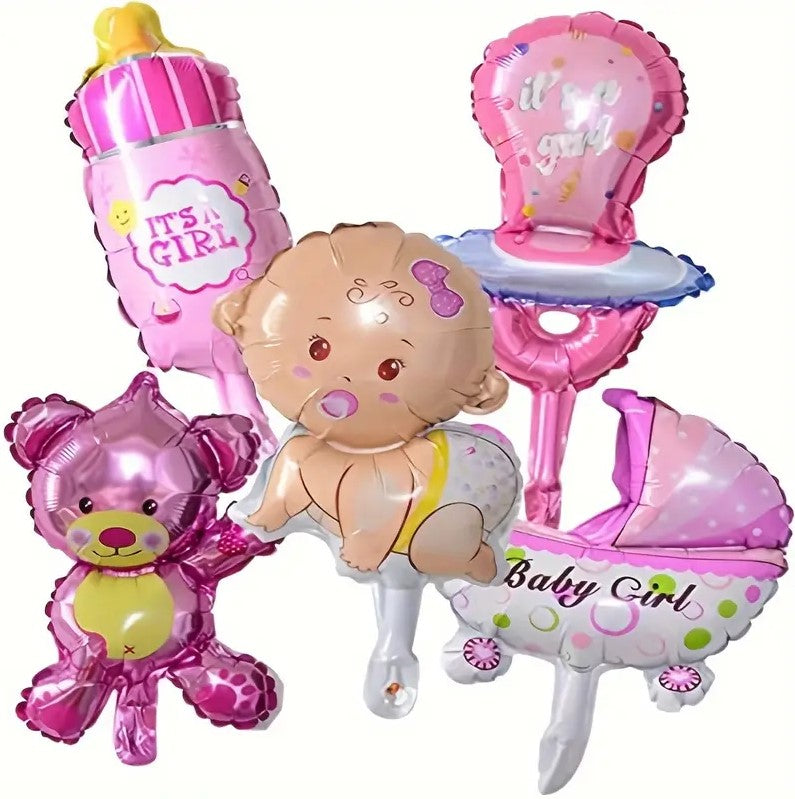 5pcs Boy Or Girl Foil Balloon Set for Baby Shower, Gender Reveal Party