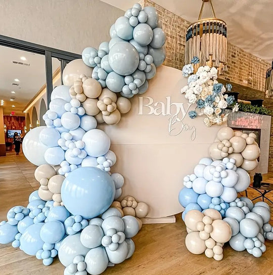 132 PCS Gray Light Blue Balloon Garland Kit for Baby Shower, Birthday Decor