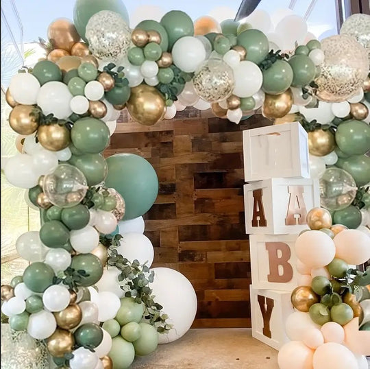 137 Pack Gold&Green&White Balloons Mixed Decor Set