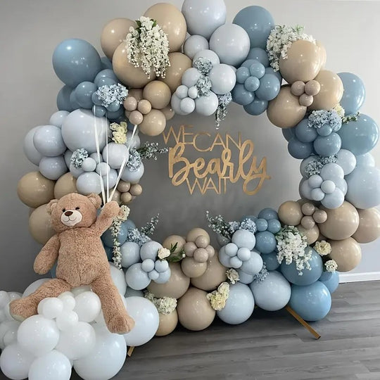 132 PCS Gray Light Blue Balloon Garland Kit for Baby Shower, Birthday Decor