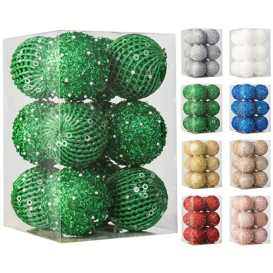 12 Pcs Glittering Sequined Foam Christmas Ball Ornaments