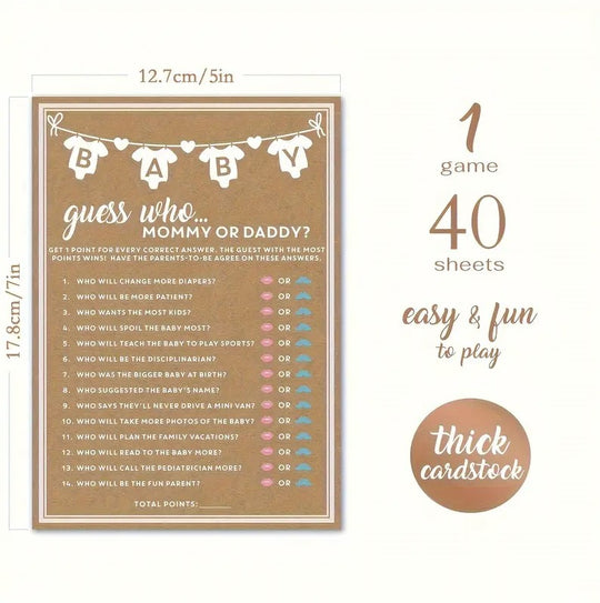 40Pcs Paper Guess Who Game Cards for Baby Shower, Gender Reveal Party