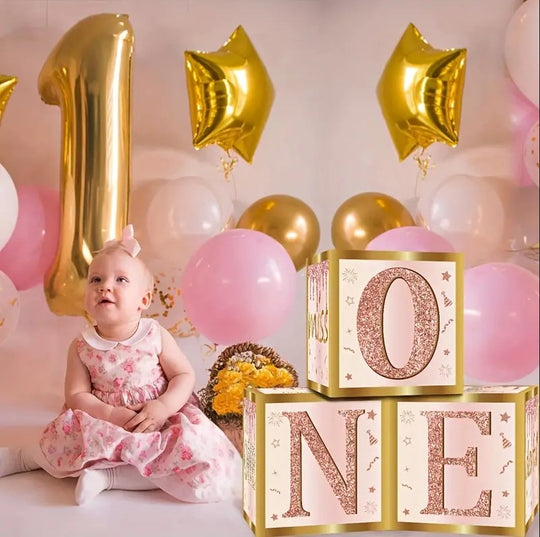 3pcs Pink Golden Boxes with Rose Letters Baby Shower