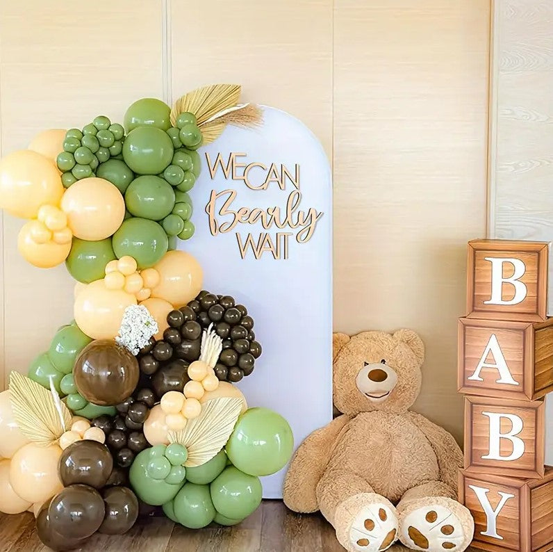 Wooden Banner Set "We Can Bearly Wait" for Baby Shower, Gender Reveal Decor