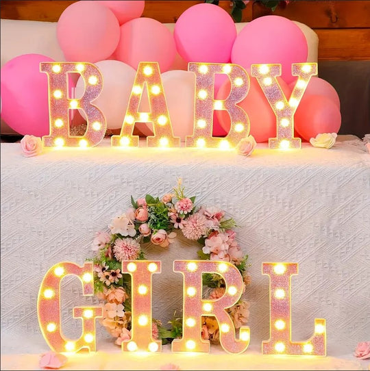 Set of 8 Pink Girl Baby LED Light Letters