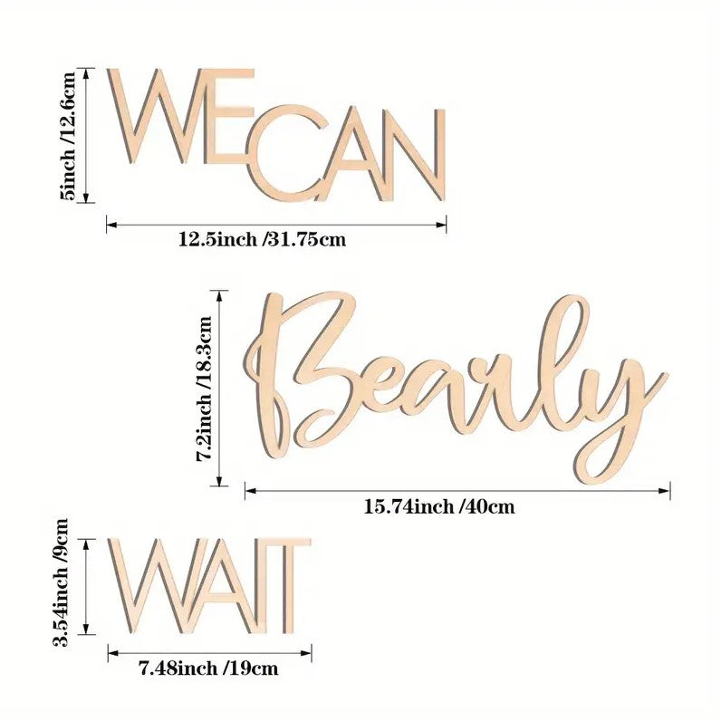 Wooden Banner Set "We Can Bearly Wait" for Baby Shower, Gender Reveal Decor