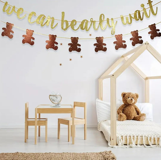 1PC "We Can Bearly Wait" Glitter Banner Set for Baby Shower Decor