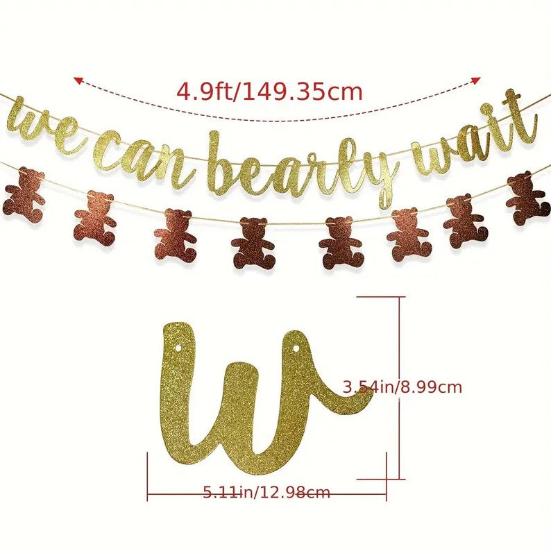 1PC "We Can Bearly Wait" Glitter Banner Set for Baby Shower Decor