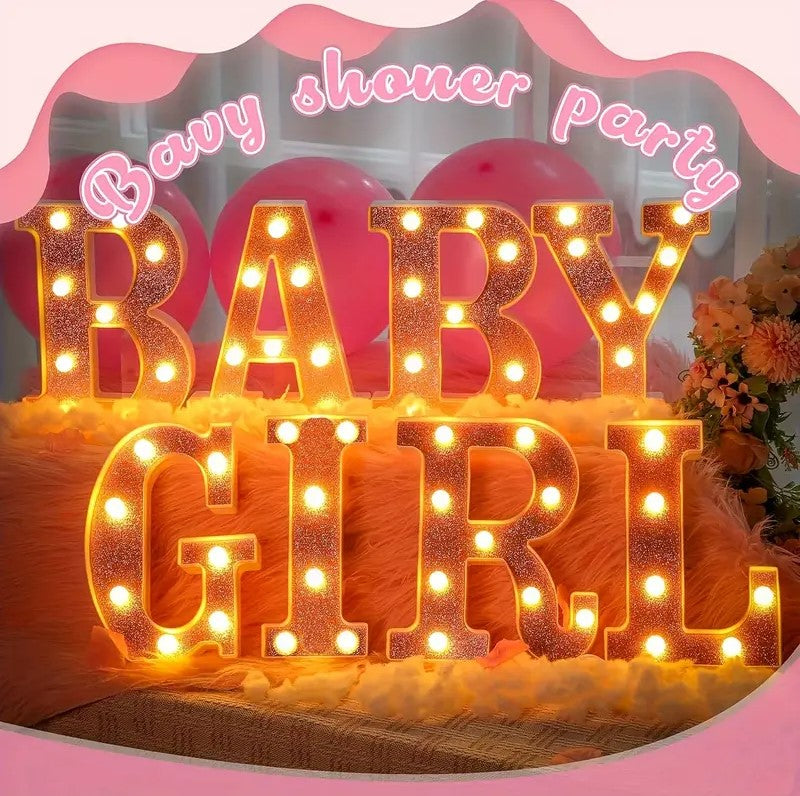 Set of 8 Pink Girl Baby LED Light Letters