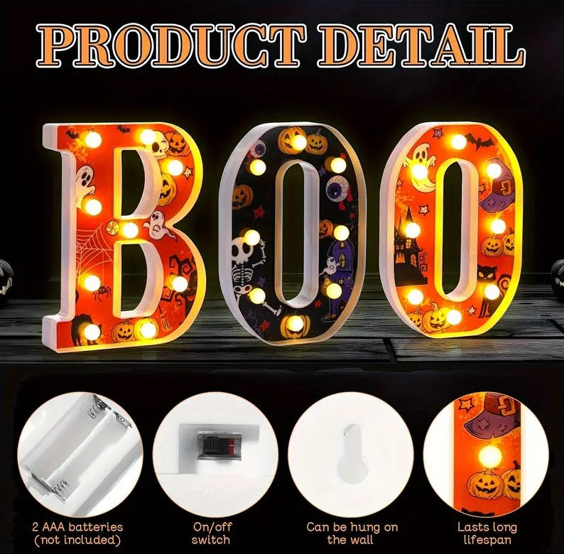 3pcs Halloween 'Boo' Light-Up Letters Decor