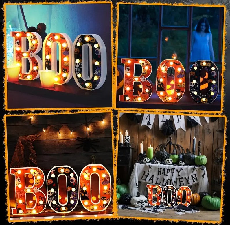 3pcs Halloween 'Boo' Light-Up Letters Decor