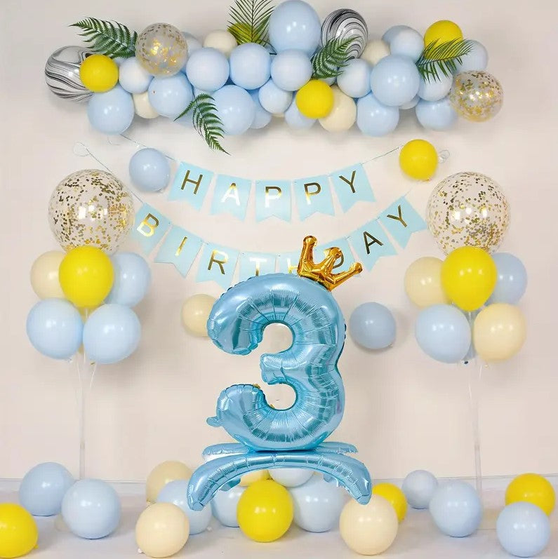 1PC Blue Crown Foil Number Balloon 32" for Birthday, Anniversary