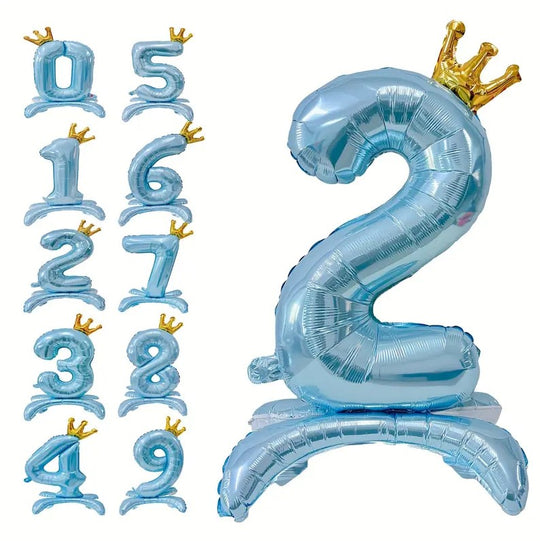 1PC Blue Crown Foil Number Balloon 32" for Birthday, Anniversary