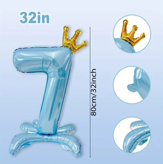 1PC Blue Crown Foil Number Balloon 32" for Birthday, Anniversary