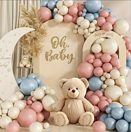 130pcs Pastel Pink, Blue & Ivory Latex Balloon Arch Kit for Gender Reveal Party