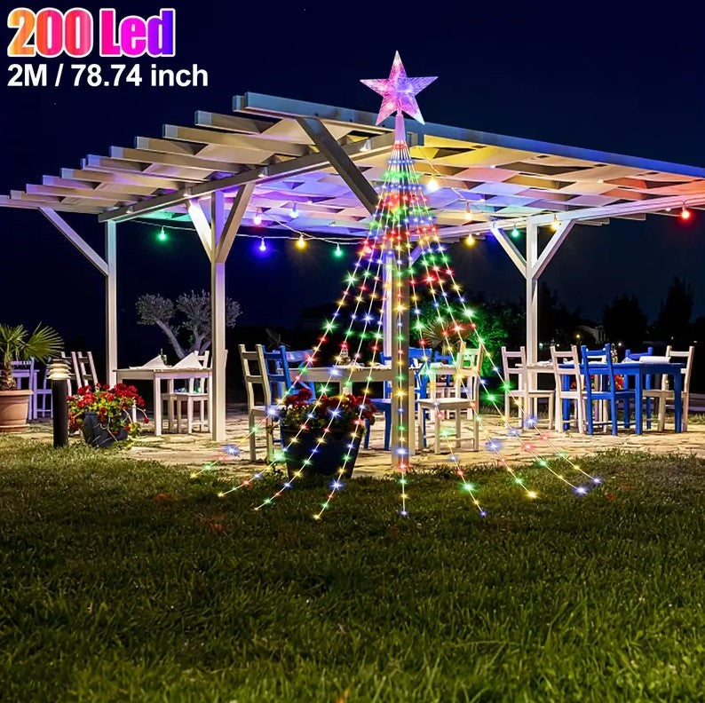 1pc Christmas Tree Lights, Solar Outdoor Light Decor 200LEDS