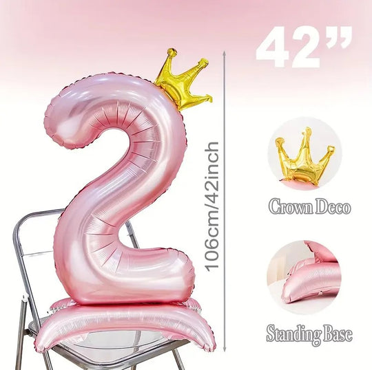 1 PC Pink Crown Number Balloon 42" for Birthday, Anniversary