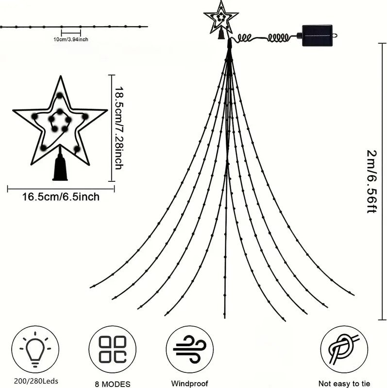 1pc Christmas Tree Lights, Solar Outdoor Light Decor 200LEDS