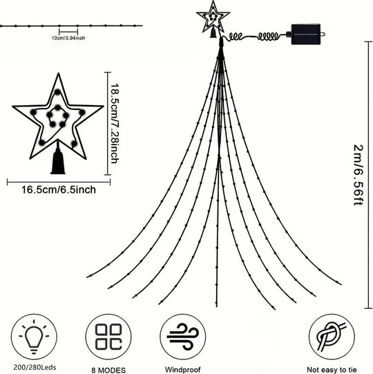 1pc Christmas Tree Lights, Solar Outdoor Light Decor 200LEDS