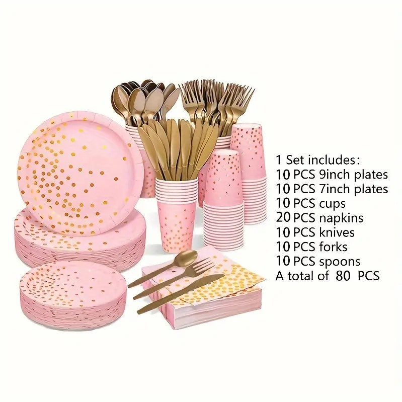 80pcs Pink Party Tableware Set