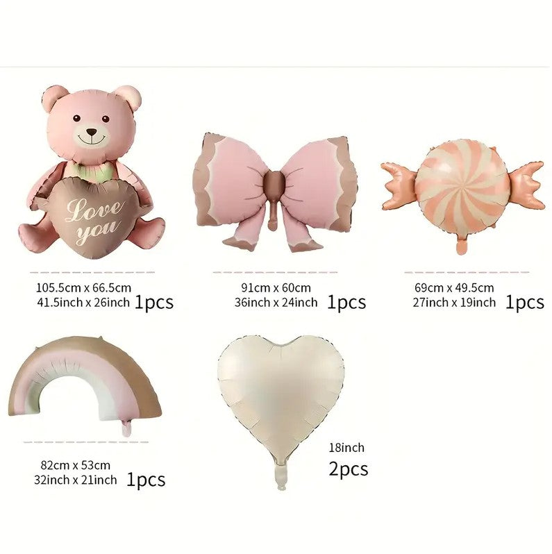 6pcs Bear & Candy Balloon Set for Birthday, Valentine's Day