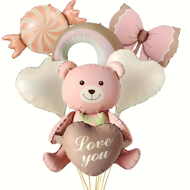 6pcs Bear & Candy Balloon Set for Birthday, Valentine's Day