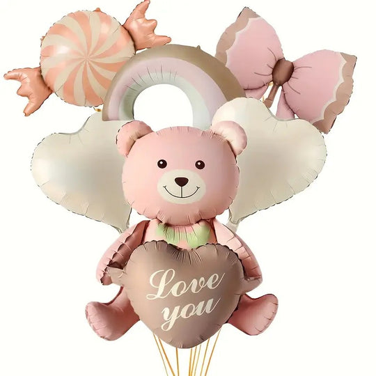 6pcs Bear & Candy Balloon Set for Birthday, Valentine's Day