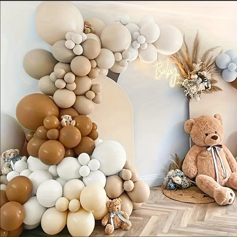 125 Pack Light Brown & White Balloons Garland Decor Set